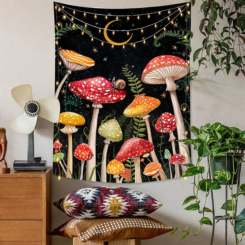 Decobites Mushroom Moon Star Botanical Snail Tapestry Trippy Cottagecore Room Decor