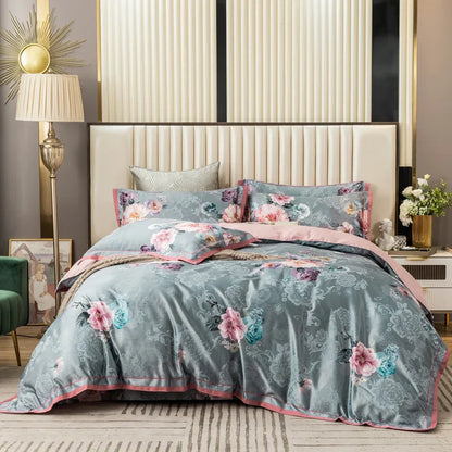 Decobites Vintage Floral Jacquard Cotton Wedding Bedding Set with Duvet Cover, Sheet, Pillowcases