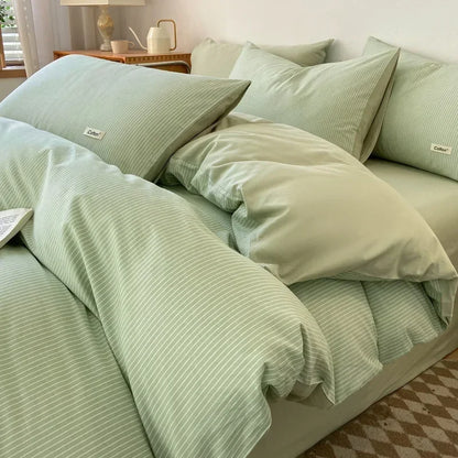 DecorBites™ Grid Printed Cotton Fitted Sheet Set - Double-Sided Mix Color Quilt Cover