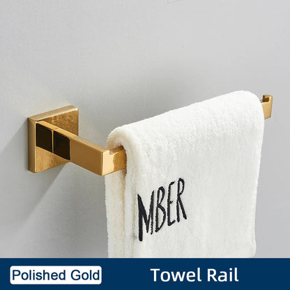 DecorBites™ Brushed Gold Stainless Steel Bathroom Accessories Set: Toilet Wall Towel Bar, Paper Holder, Hook