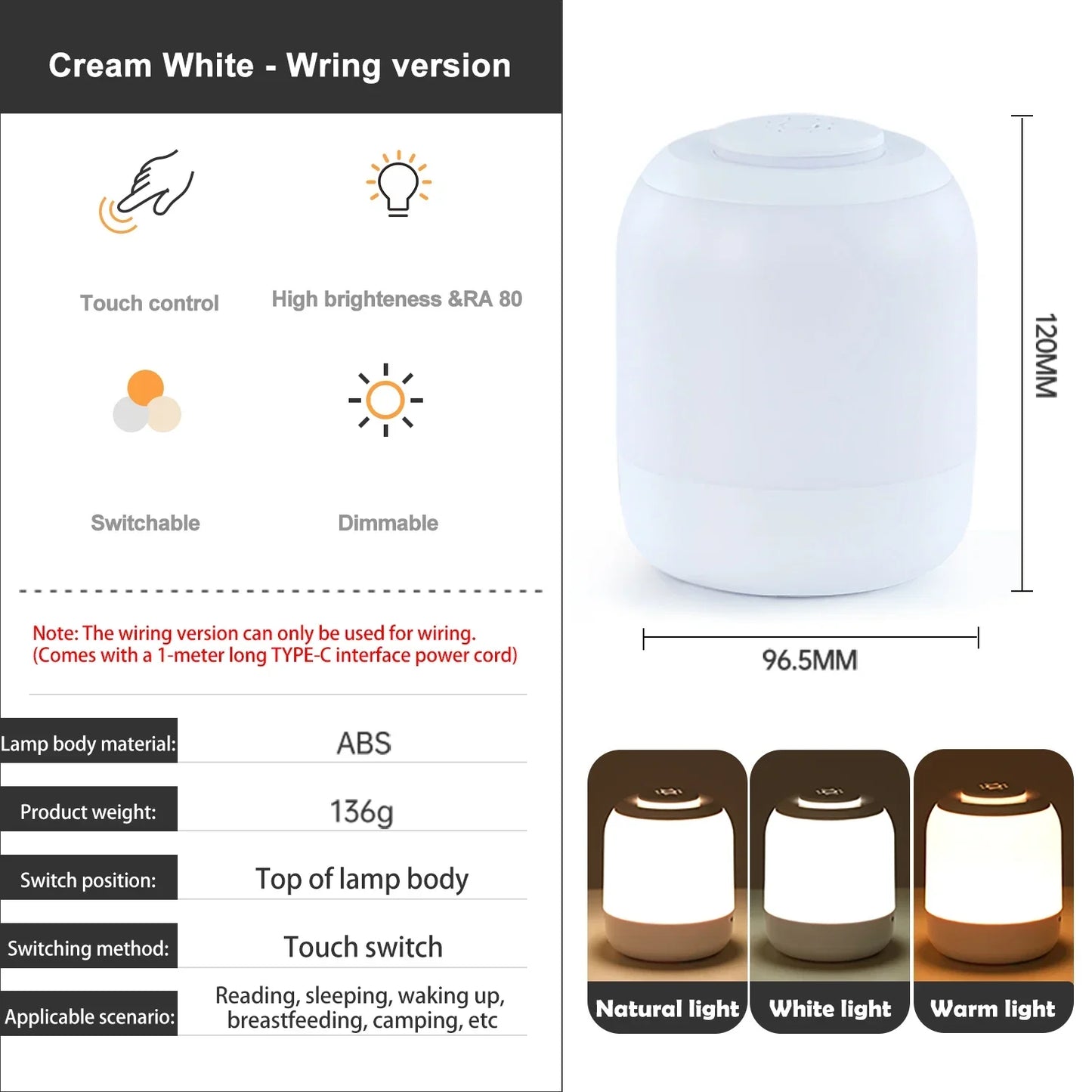 DecorBites™ LED Touch Night Light Baby Sleeping Lamp with 3-Color Dimming