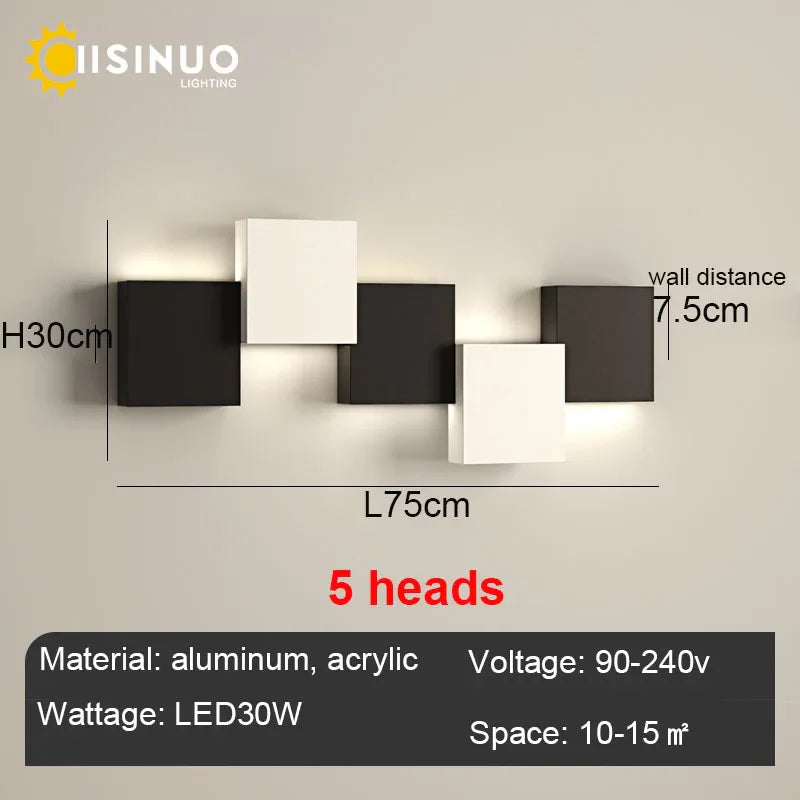 Aplique de pared LED geométrico DecorBites™ con luz blanca y negra para sala de estar, dormitorio y pasillo.