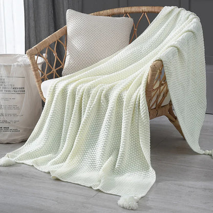 DecorBites™ Knitted Sofa Throw Blanket with Fringe Yarn