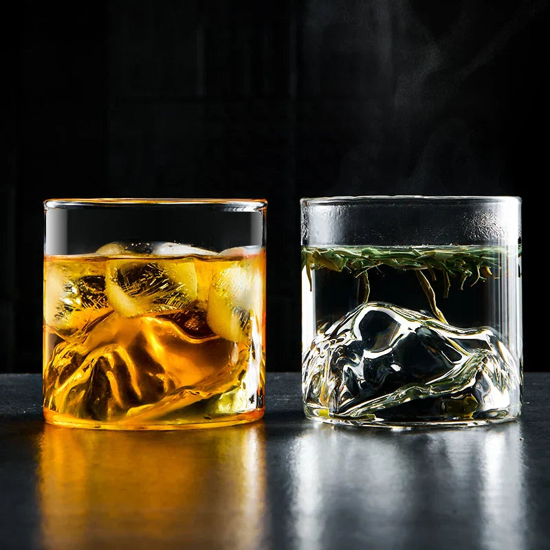 Copa de vino DecorBites™ Glacier: Vaso de whisky de estilo japonés con diseño del monte Fuji