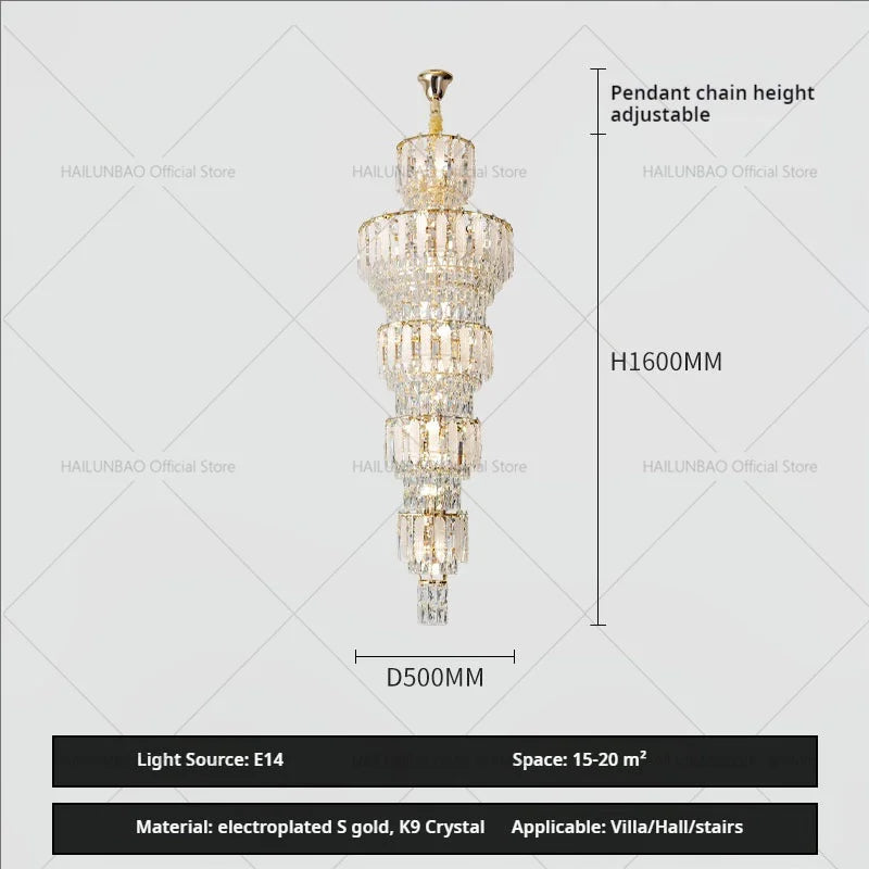 DecorBites™ Duplex Villa Crystal Light Chandelier Spiral Staircase Building Elegant Transparency