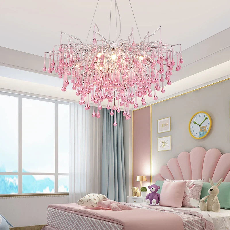 Decorbites™ Kinder-Rosa-Kristall-Kronleuchter: Bunte Chrom-Deckenleuchte für das Mädchenzimmer