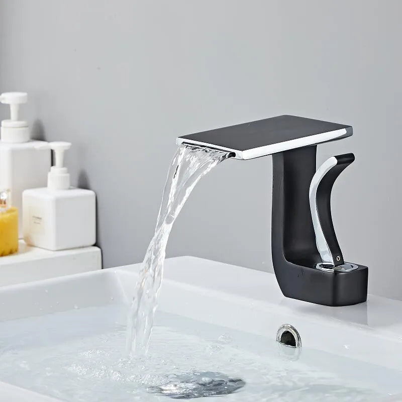 Decorbites™ Grifo de Lavabo de Latón Dorado y Negro para Baño Mezclador de Agua Fría y Caliente para Fregadero