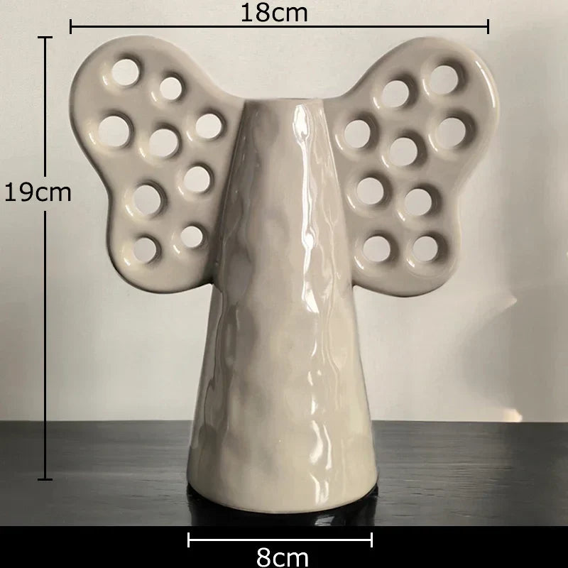 DecorBites™ Elephant Ceramic Vase with Artificial Flowers for Home Decor