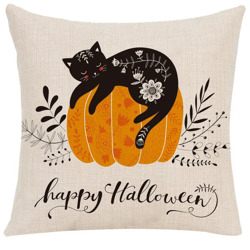 Funda de cojín de lino Decorbites™ de Halloween para la decoración del salón y el sofá - Truco o trato