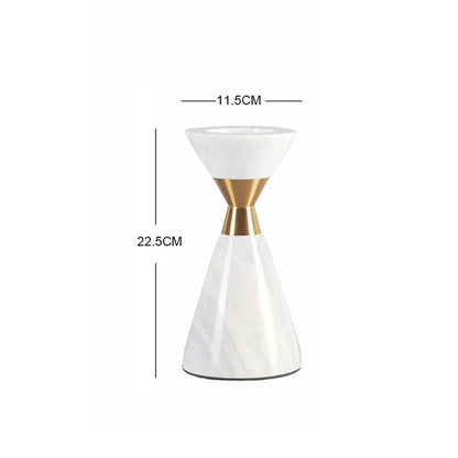 DecorBites™ Golden Metal & White Volakos Marble Wedding Candlesticks