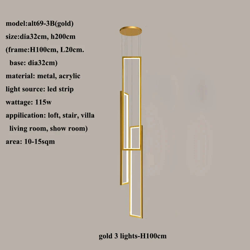 DecorBites™ LED Rectangle Staircase Chandelier Pendant Lighting for Modern Living Room Decor