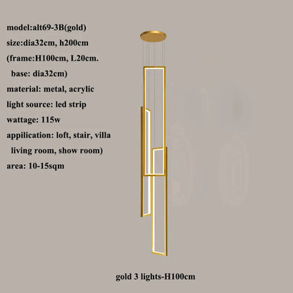 DecorBites™ LED Rectangle Staircase Chandelier Pendant Lighting for Modern Living Room Decor