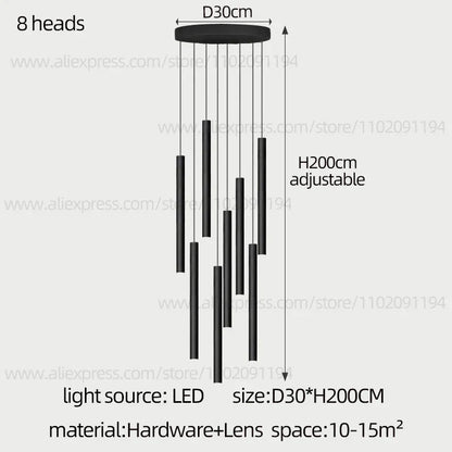 DecorBites™ Cylindrical LED Staircase Chandelier Suspension Light - Modern Villa Water Pipe Fixture
