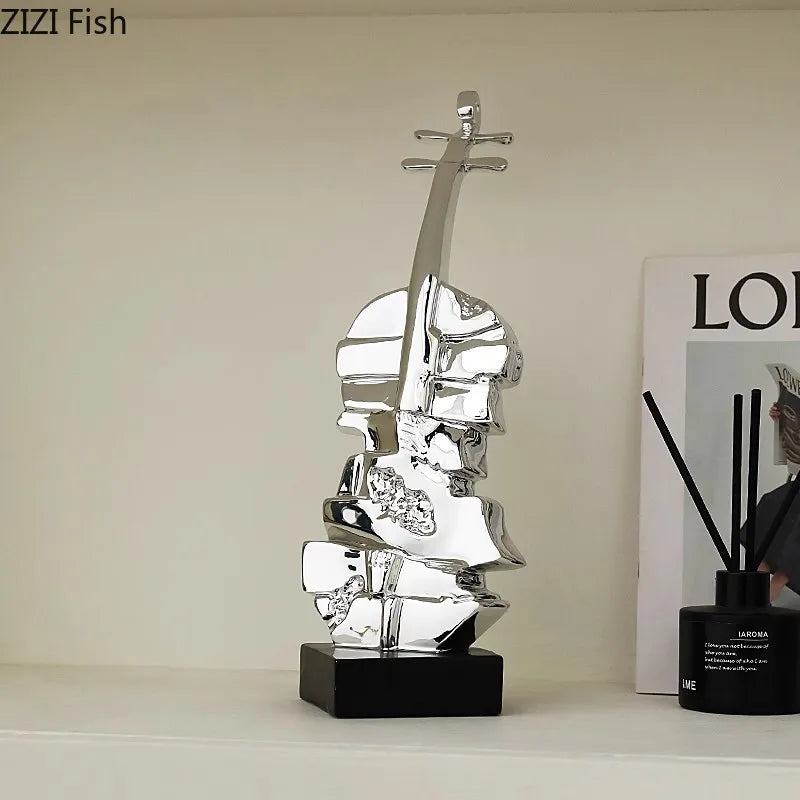 DecorBites™ Golden Violin Sculpture Resin Art Ornament Stack Violin Statue Decor