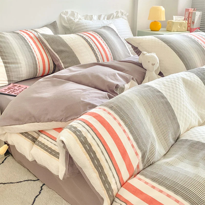 طقم أغطية سرير من قماش الجاكار القطني DecorBites™ - مقاس فردي مزدوج كوين كينج