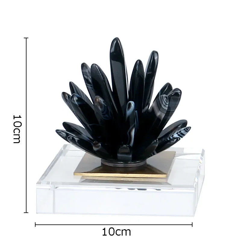 DecorBites™ Black Agate Flower Crystal Art Desk Decoration on Crystal Base
