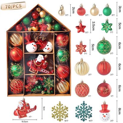 70pcs Christmas Ornaments Boutique Christmas Ball Set Christmas Tree Pendant Home Bedroom New Year Decoration New Year Gift 2024