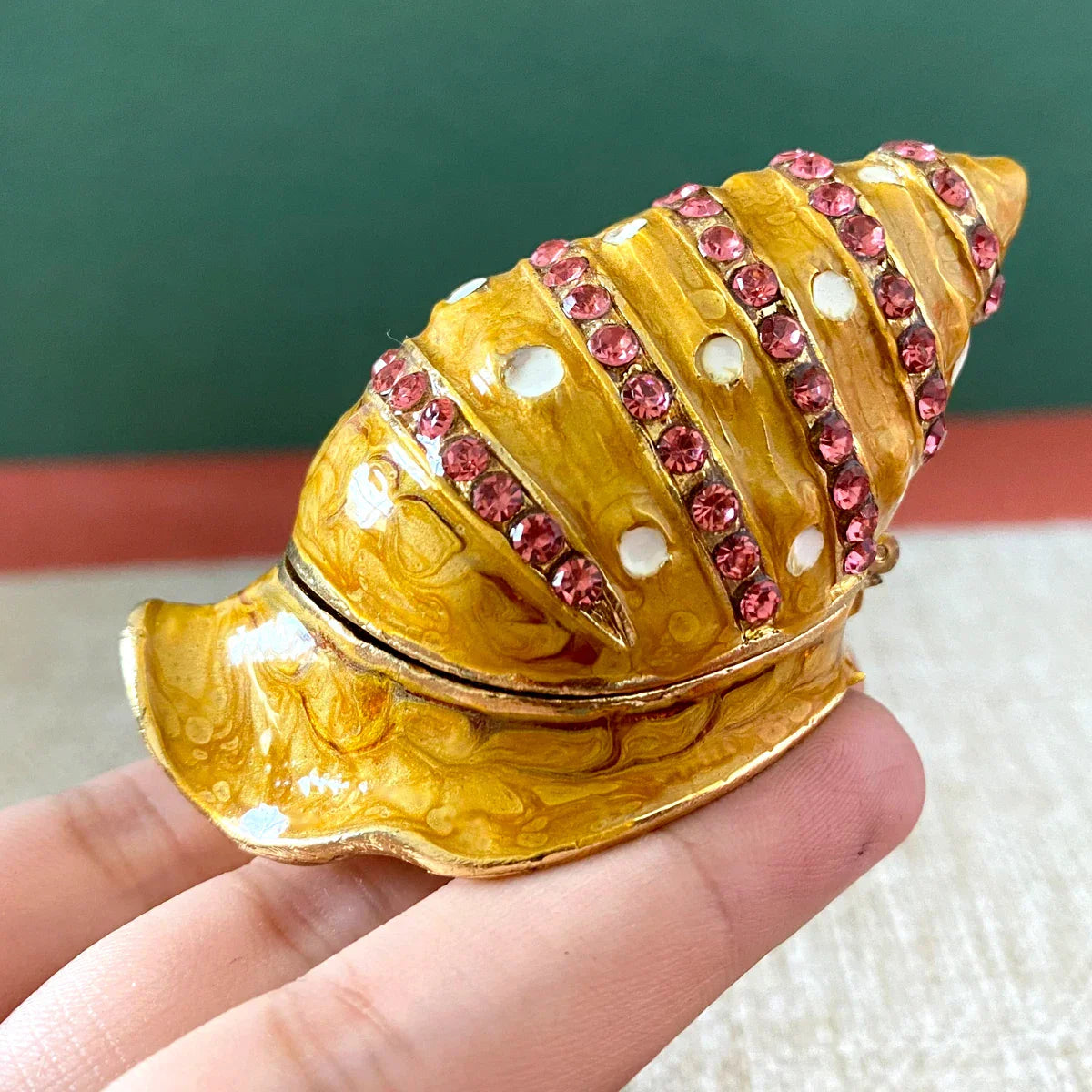 DecorBites™ Jeweled Conch Trinket Box: Enamel Shell Jewelry Holder & Home Decor