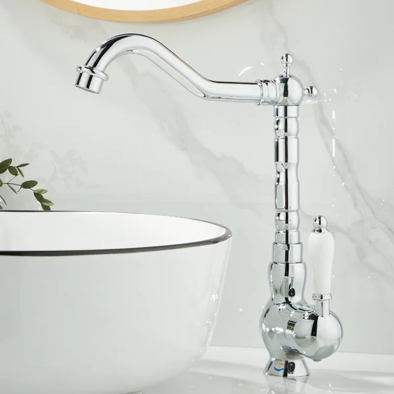 Grifo de Lavabo de Palangana de Oro Decorbites™ Manija Única Grifo Mezclador de Agua Caliente y Fría