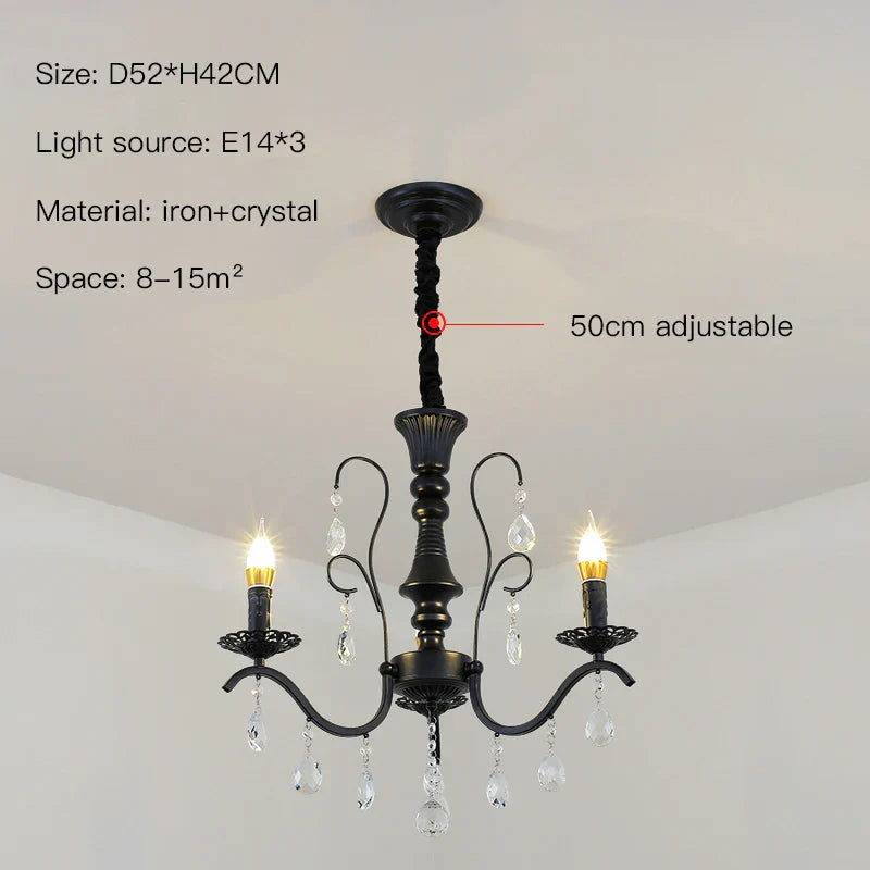 ثريا كريستال من الحديد المطاوع باللون الأسود من DecorBites™ لغرفة المعيشة وغرفة الطعام - تجمع بين الأناقة والرقي