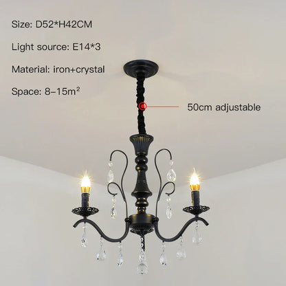 ثريا كريستال من الحديد المطاوع باللون الأسود من DecorBites™ لغرفة المعيشة وغرفة الطعام - تجمع بين الأناقة والرقي