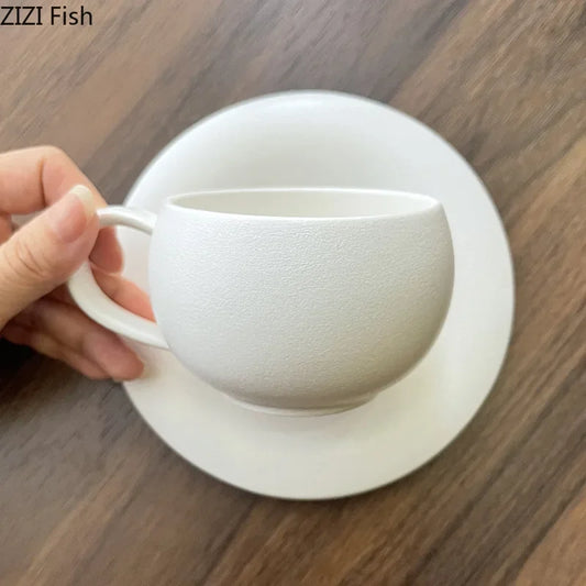 DecorBites™ Frosted 250ml Ceramic Cup & Saucer Set for Coffee, Tea, Juice