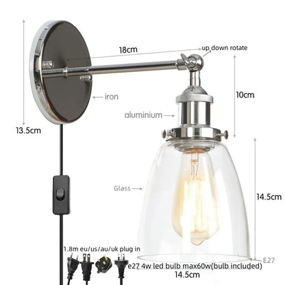 Decorbites™ LED-Wandleuchte mit Zugschalter Industrie-Stil Vintage-Schlafzimmerlampe
