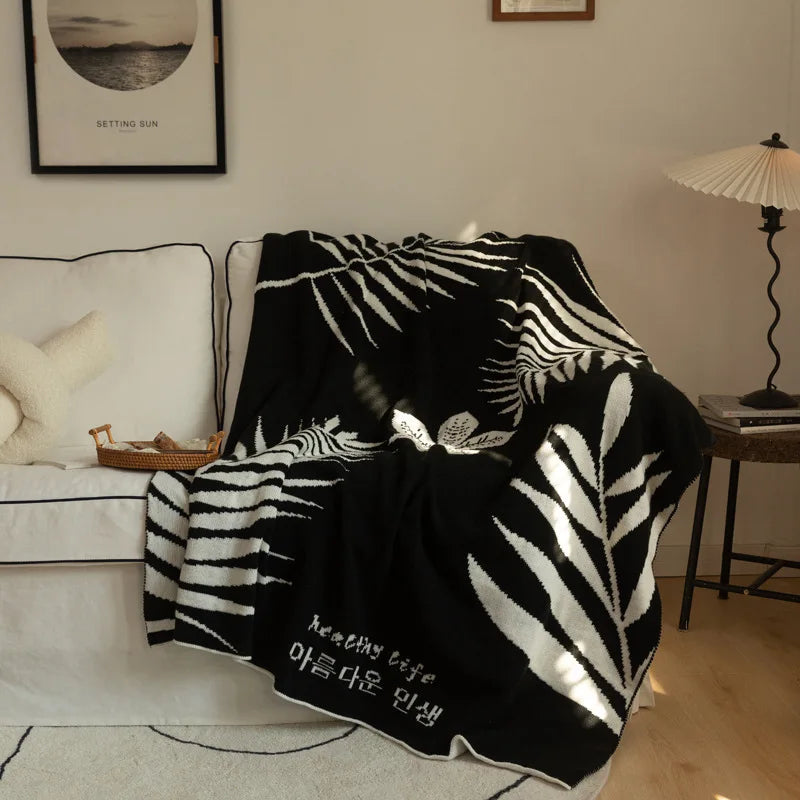 DecorBites™ Knitted Sofa Cover Blanket: Black & White Thin Quilt for Office Nap & Air Conditioning