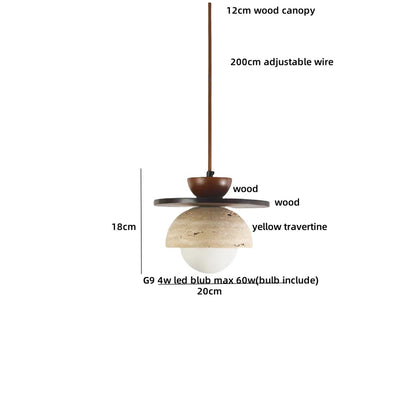 DecorBites™ LED Pendant Lights Bar Decor Yellow Travertine Stone Wood Hang Lamp