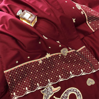 DecorBites™ Gold Swan Love Wedding Bedding Set, Egyptian Cotton, 1000TC, 4 or 6Pcs