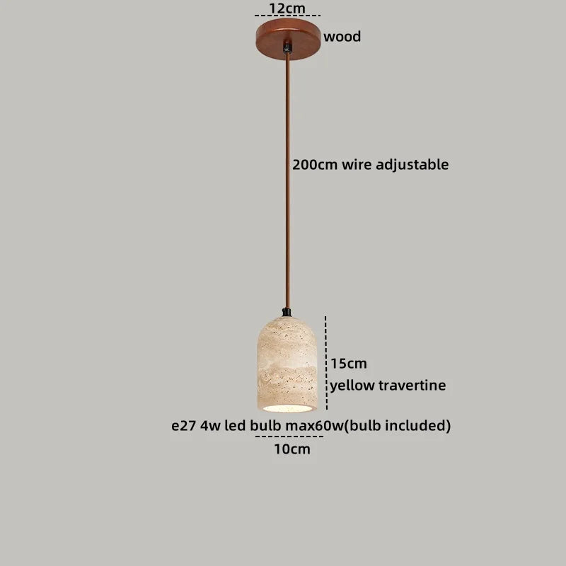 Decorbites™ Lámpara colgante LED Globe de piedra travertino amarilla con vidrio blanco ajustable