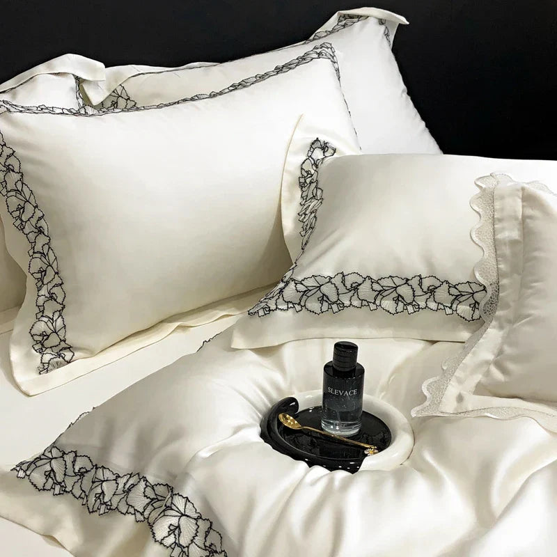 Decobites Silky Eucalyptus Fiber Bedding Set with Wide Lace Edge