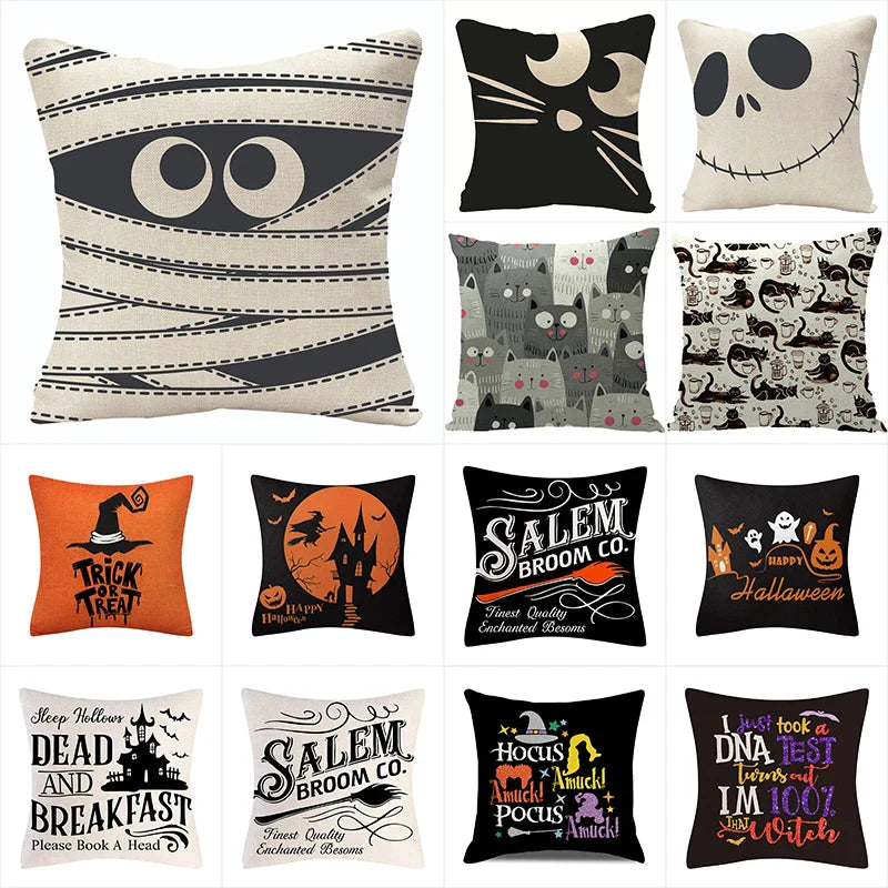 Funda de cojín de lino Decorbites™ de Halloween para la decoración del salón y el sofá - Truco o trato