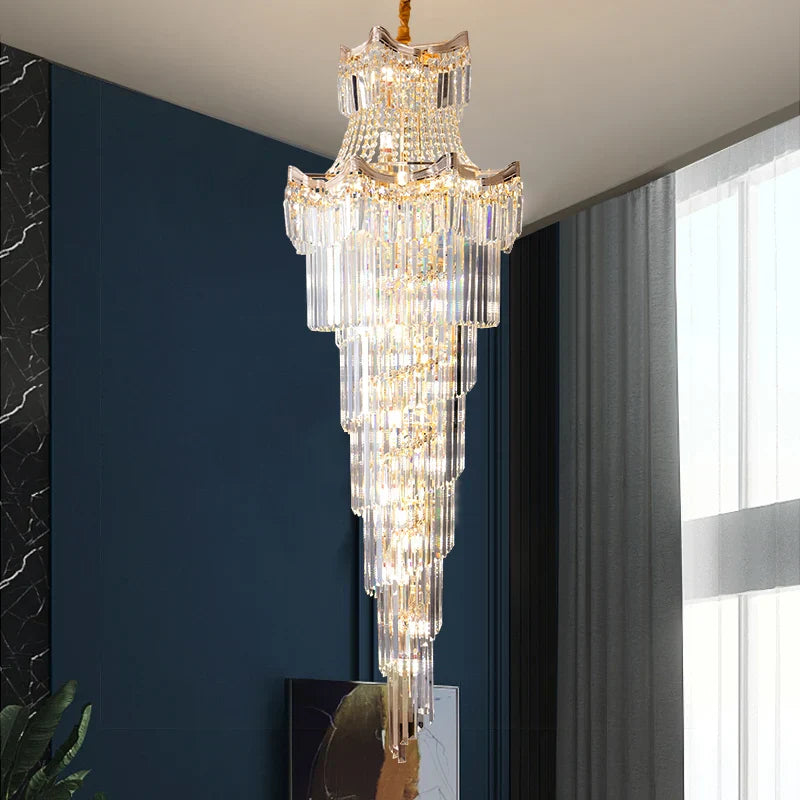 DecorBites™ Crystal Duplex Chandelier: Luxury Living & Stair Lamp for Loft Apartment & Villa