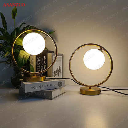 DecorBites™ Brass Glass LED Table Lamp | Modern Bedside Reading Desk Light