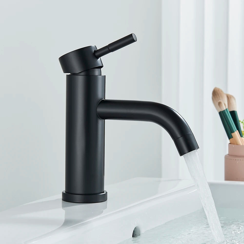 Senlesen Matte Black Bathroom Basin Faucet Brass Deck Mounted Short or Tall Hot and Cold Water Mixer Tap Crane For Vessel Sink