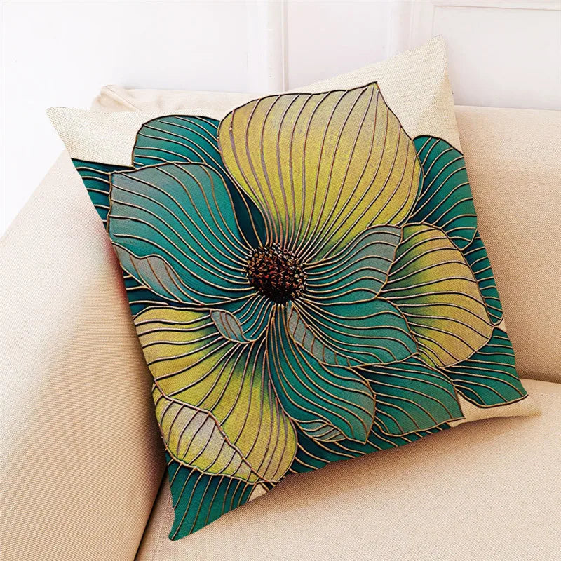 غطاء وسادة من الكتان بنقشة أوراق الجنكة من DecorBites™ للديكور المنزلي العصري وغرفة المعيشة