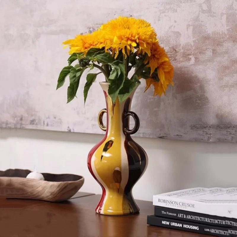 ديكور بايتس™ - مزهرية خزفية على شكل رأس حصان هندسي وتمثال حيواني - ديكور منزلي