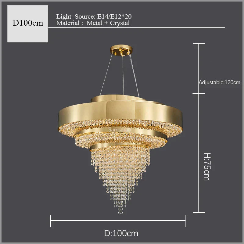 DecorBites™ Golden Crystal Chandelier for Luxury Living & Dining Rooms