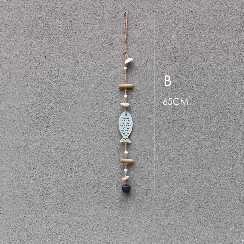 ديكور بايتس™ - قلادة على شكل سمكة زرقاء على شكل خادمة بحرية مصنوعة من أجراس خشبية عائمة لتزيين الحائط