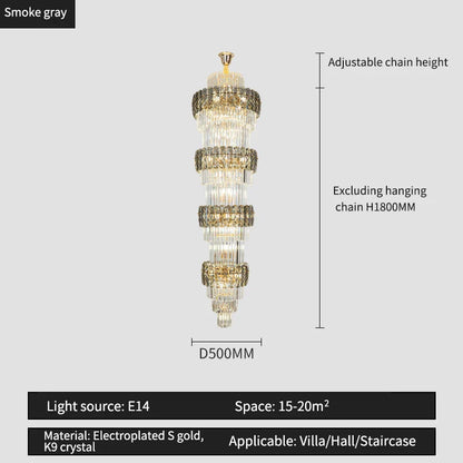 DecorBites™ Elegant Crystal Hollow Long Chandelier for Duplex Living Room and Stairwell