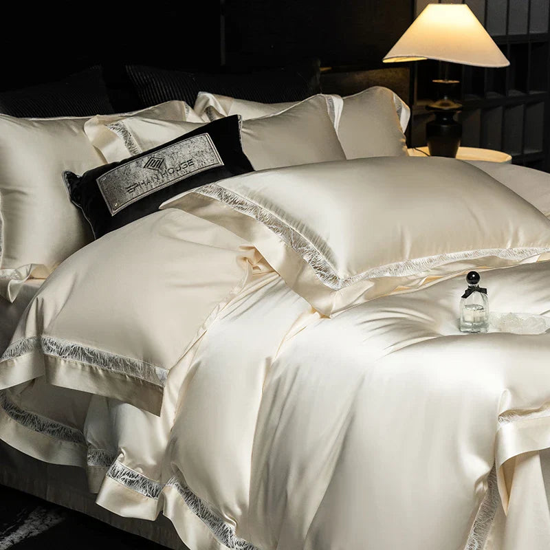 Conjunto de Ropa de Cama Decorbites™ Luxe Brocade y Algodón Egipcio con Borde de Encaje Hueco