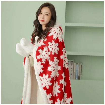 DecorBites™ Hooded Christmas Coral Velvet Wearable Blanket
