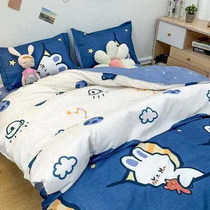 DecorBites™ Cute Cartoon Printed Bedding Set | Washed Skin-Friendly | Queen/King Size