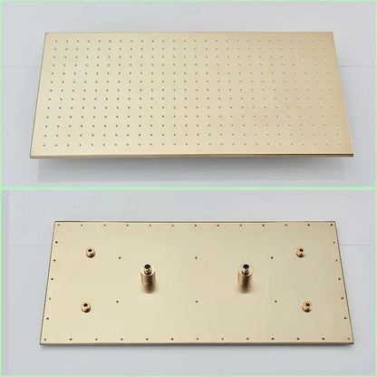 Juego de grifería termostática para ducha DecorBites™ con luz LED en oro cepillado y cabezal de ducha tipo lluvia para techo