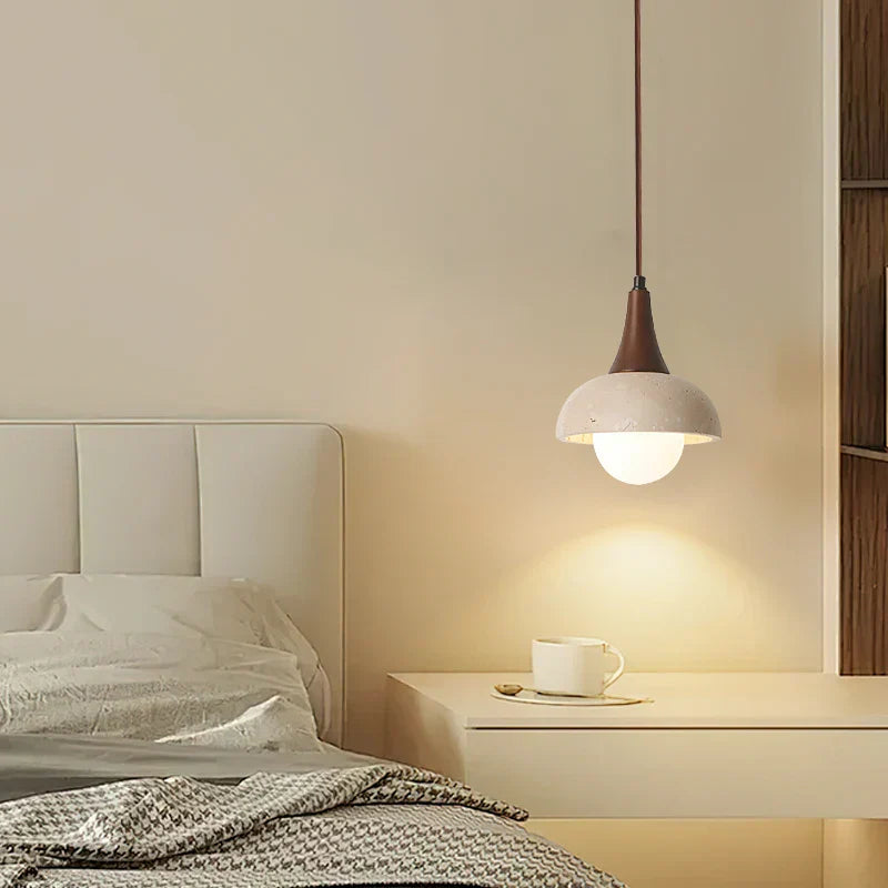 DecorBites™ LED Pendant Lamp White Glass Ball Yellow Travertine Hanging Light