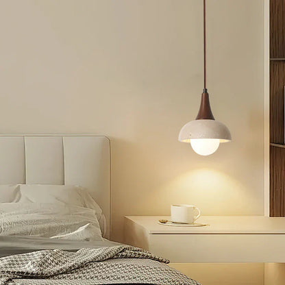 DecorBites™ LED Pendant Lamp White Glass Ball Yellow Travertine Hanging Light