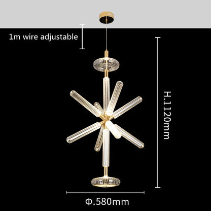 DecorBites™ Glass Tubes LED Chandelier: Modern Luxury for Living Room, Bedroom, Hotel & Aisle