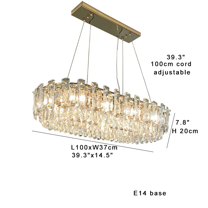 DecorBites™ Clear Crystal Oval Chandelier | Luxury Dining Room Light | Height Adjustable Hanglamp