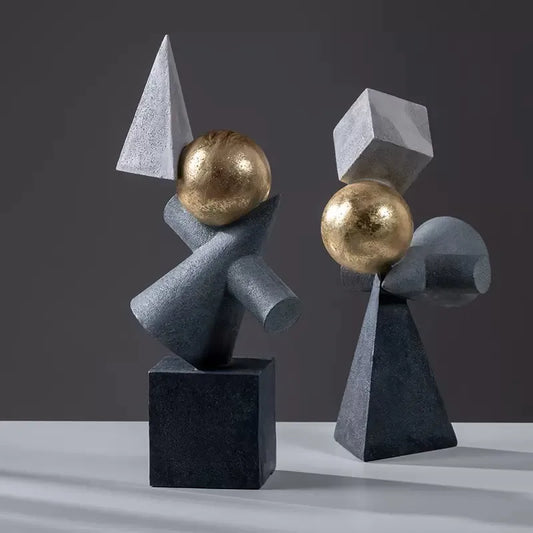 DecorBites™ Escultura abstracta geométrica de bola dorada, estatuas triangulares para decoración del hogar